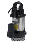 Stallion Grade Stainless Steel Brushless Submersible Pump 24V 440W featuring black housing, hose connector and portable design for gardening.