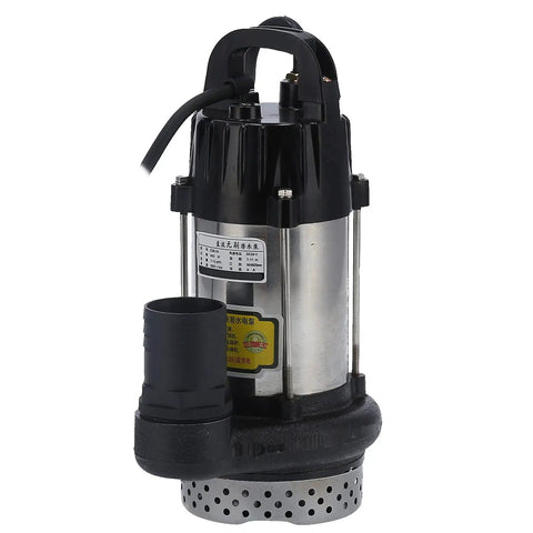 Stallion Grade Stainless Steel Brushless Submersible Pump 24V 440W featuring black housing, hose connector and portable design for gardening.