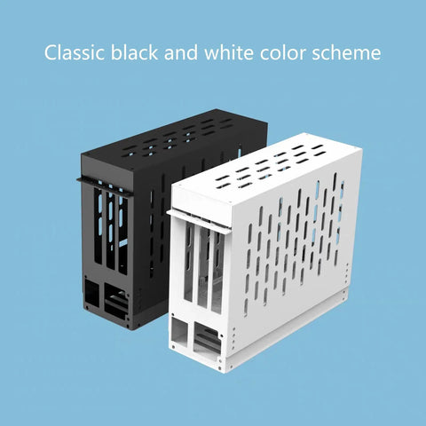 External GPU Docking Station For Laptop Gaming And Handheld Consoles With PCIe Graphic Accelerator Aluminum Cooling Enclosure, black and white design.