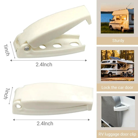 RV Baggage Door Catch Clips Latch For Camper Trailer And Motor Home White Rounded Compartment Door Hold Open Clip Set 2 Pack