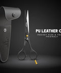 Six And A Half Inch Matte Black Luxury Hair Scissors with PU leather case for precision cutting at salon and home.
