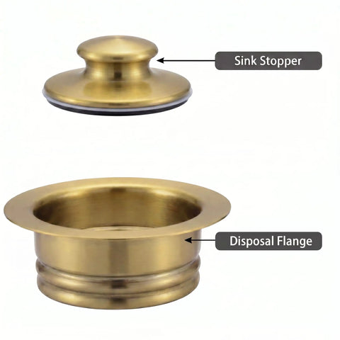 Golden Stainless Steel Garbage Disposal Flange And Sink Stopper For Three And One Half Inch Drain Hole Dope Frosted Gold Finish