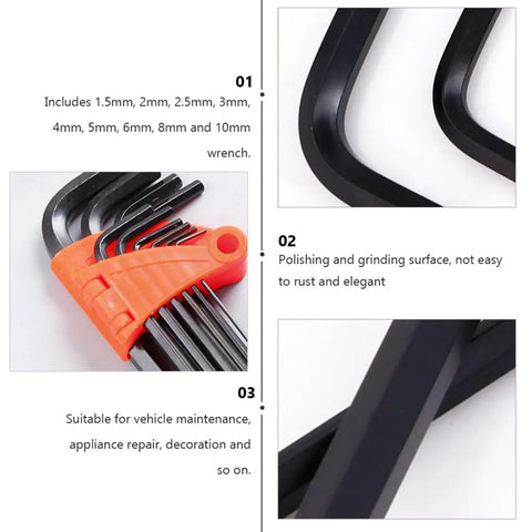Top-Notch 9-Piece Ball-End Hex Key Wrench Set With Extended Medium-Length Handles And Black Oxide Finish For Rock Hard Mechanical And Home Maintenance Jobs, 1.5-10mm