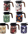 Collection of One-Handed Vintage Floral Teapot With Built-In Infuser And Insulated Carafe, 35oz, with various floral designs.