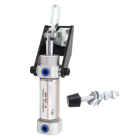 Tested Pro Pneumatic Hold Down Clamp Delivers 50kg Clamping Force, air cylinder mounted for workshop use.