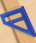 Heavy Duty Slick Aluminum 3D T Shape Measuring Ruler With Dead Nuts Exact 45 And 90 Degree Protractor For Quick Carpentry and Wall Layouts In Standard Imperial on wood.