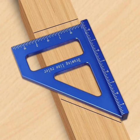 Heavy Duty Slick Aluminum 3D T Shape Measuring Ruler With Dead Nuts Exact 45 And 90 Degree Protractor For Quick Carpentry and Wall Layouts In Standard Imperial on wood.