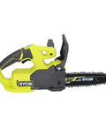 Badass 18 Volt Cordless 8 Inch Chainsaw With Sharp High Tooth Blade And Reliable Manual Oil Pump Made For Smooth Hedge Thinning And Easy Yard Cleanup Tasks In Black Green side view showing handle and blade.