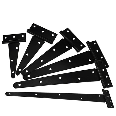 Heavy Duty T Hinge Set For Doors And Gates, Galvanized Black Steel Outdoor Hinge Hardware, 5 to 12 Inch Range, DIY Tee Style Hinges