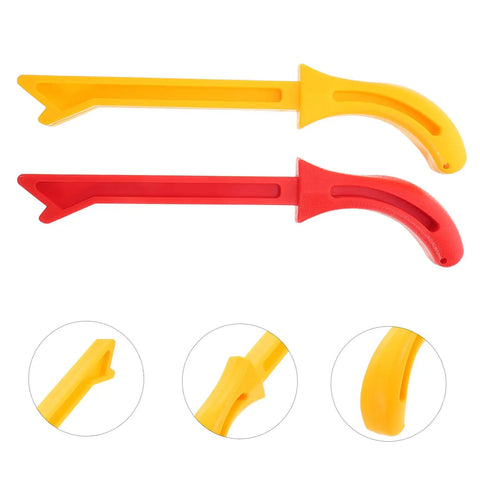 2 Pack Woodworking Push Sticks for Safety and Precision, Ergonomic Jointer Push Blocks, yellow and red, with detailed grip view