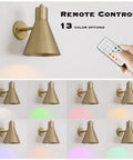 Cool Battery Operated Wall Sconces Set Of Two With Flared Funnel Metal Shade 13 RGB LED Dimmable Remote Control Wall Lamps