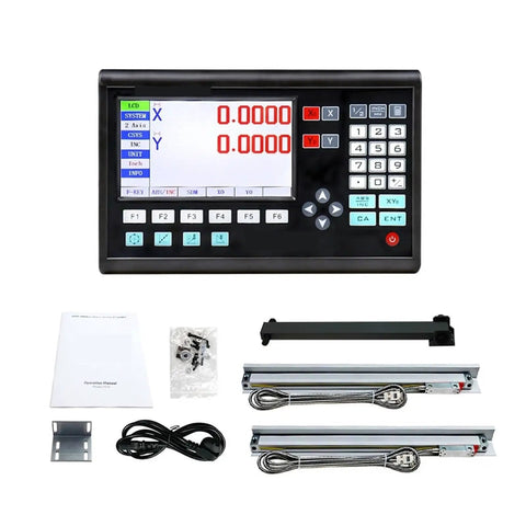 Top Shelf Two Axis Digital Readout DRO Kit With Huge LCD Panel including scales and accessories for mill and lathe use.