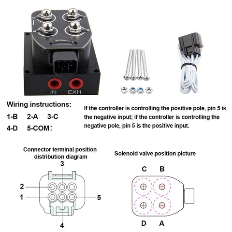 Universal Air Ride Suspension Solenoid Valve 1/4 NPT 12V With Control Box And Remote wiring diagram and components