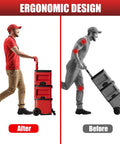 Comparison of ergonomic design before and after using steel construction front wheels for Packout caster kit.