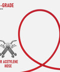 Red Air Acetylene Torch Hose Fifteen Feet With A Fitting For AR B Regulators And AR MC Regulators, looped display.