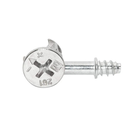Heavy Duty Self Tapping Furniture Cabinet Connector Kit Featuring Zinc Plated Cam Locks And Precision Steel Dowels close-up of a zinc-plated cam lock