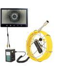 Heavy Duty Trench Ready Pipe Inspection Camera With Slick Nine Inch Monitor Killer Led Bulbs Sweet High Def Viewing For Clogged Drains And Sewers features yellow pushrod and monitor display.
