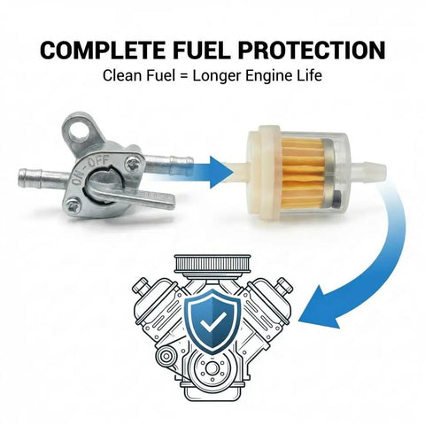 Three Sixteenths Inch Fuel Line Gas Filter Kit with 5mm Inline Fuel Filters and Shut Off Valve Petcock for Go Karts