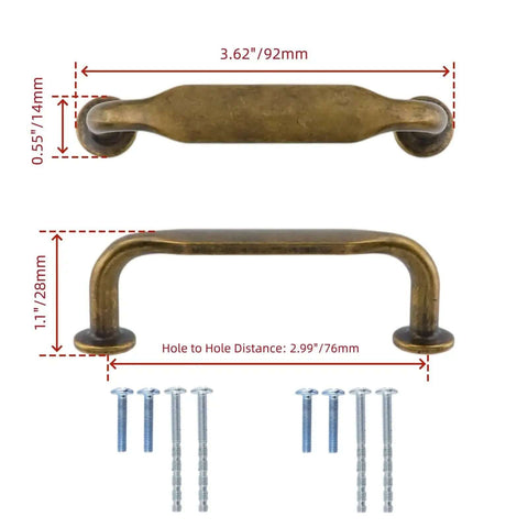 10 Pack Vintage Cabinet Pulls 3 Inch Hole Center Zinc Alloy Dope Retro Kitchen Drawer Handles dimensions and screws
