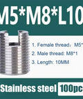 Heavy Duty 302 Stainless Steel Threaded Inserts Set Built Tough Includes Thread Adapters, Sleeve Reducing Nuts, 100 pcs display