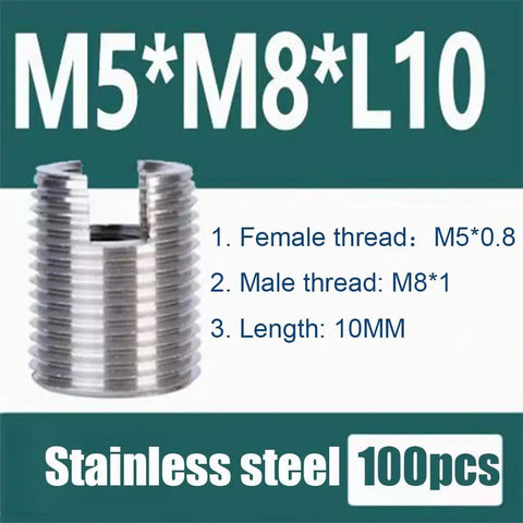 Heavy Duty 302 Stainless Steel Threaded Inserts Set Built Tough Includes Thread Adapters, Sleeve Reducing Nuts, 100 pcs display
