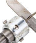 Baxnore wooden ring drill bit set; close-up view of metal milling cutter with shaft and clamp hub