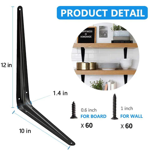 Heavy Duty Black Iron Shelf Brackets Set 20 Pack 12 Inch L Shaped Wall Mount Corner Braces For Wood Shelves Rustic Farmhouse Style Floating Shelf Supports Easy DIY Shelving For Kitchen Garage Workshop