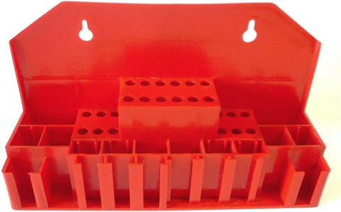 Red storage organizer for 58 Piece T-Slot Clamping Kit For Milling Machines And Drill Presses With Five Eighths Inch Table Slot And Half Inch By Thirteen Threaded Studs Includes T Nuts Step Blocks Clamps And Nuts For Secure Workholding.