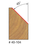 Wooden piece with 45-degree angle marked, illustrating the cut produced by Carbide Chamfer Router Bit, 45 Degree Cutting Angle.