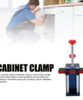 Rock Solid Cabinet Face Frame Clamps Hella Sturdy Aluminum Alloy Clamping Gear For Smooth Woodworking Installation And Precise Universal Alignment With Heavy Duty Grip, blue and red clamp being used for cabinet assembly.