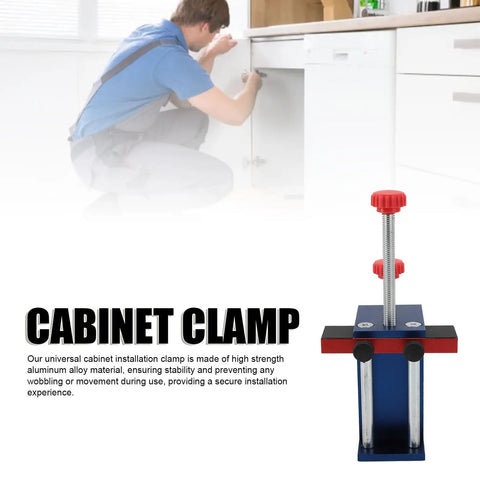 Rock Solid Cabinet Face Frame Clamps Hella Sturdy Aluminum Alloy Clamping Gear For Smooth Woodworking Installation And Precise Universal Alignment With Heavy Duty Grip, blue and red clamp being used for cabinet assembly.