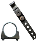 Swivel Style Exhaust Hanger With 3 Inch Exhaust Clamp For Easy Install showing metal clamp and rubber strap with holes