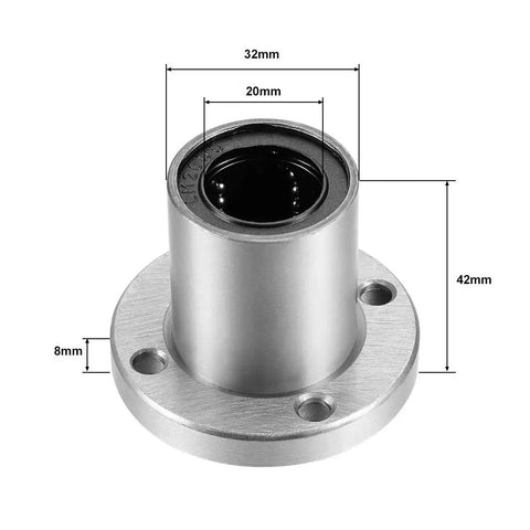 LM20UU Round Flange Linear Bearing Ball Bearing With 20mm Bore, 32mm Outer Diameter, 42mm Length, Sealed On Both Sides