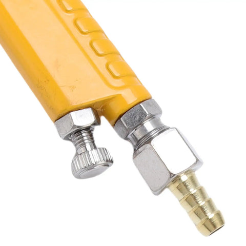 Rock Solid And Compact 125Ml Mini Spray Gun With Easy Turn Triple Knobs showing yellow handle and metal connector for precise control.