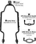 Badass Adjustable Lamp Shade Harp Kit For Table And Floor Lamps Heavy Duty Metal Holder with Finial, adjustable height parts shown.