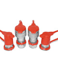 Summit Hydraulics 3/8in ISO 5675 Pioneer-style hydraulic quick-connect couplers with red caps, front view, set of four