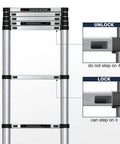 No Fuss Collapsible Aluminum Telescoping Ladder 10.5 Ft With Locking System showing lock mechanism details