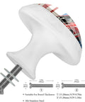 Close-up of Vintage Racing Car Pattern Glass Cabinet Knob Set Four Pack Round Glass Drawer Pulls side view with screws
