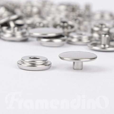 Close-up of 200 Pack Stainless Steel Snap Fastener Kit 15mm Heavy Duty Button Press Stud Caps For Marine Boats Canvas Leather Bags And DIY Crafts Ideal For Tent Covers Jackets Coats Vests Tops And More
