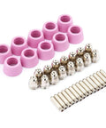 Top Grade 40 Piece Plasma Cutter Consumables Set With Ceramic Cups, Electrodes And Nozzles For Cut60 Lgk60 60 Amp Machines. Pink ceramic cups and metallic nozzles.