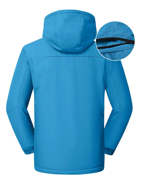 Men's Ski Snow Jacket Waterproof Insulated Coat With Fleece Hood Weatherproof Winter Mountain Outerwear Blue Large back view