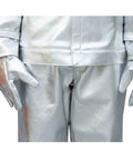 Heavy Duty Heat Resistant Insulation Suit For High Temp Work Anti Thermal Radiation Fireproof Gear With Aluminum Foil Layer Flameproof Firefighter Uniform 500 To 600 Degree Protection Size XL close-up showing gloves and jacket detail.
