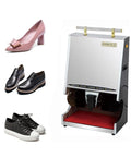 100 Watt Automatic Electric Shoe Polisher With Smart Induction Trigger And Dual Spherical Brushes Plus Integrated Polish Cup For Zero Fuss Killer Shine Ideal For Daily Maintenance Silver next to three types of shoes.