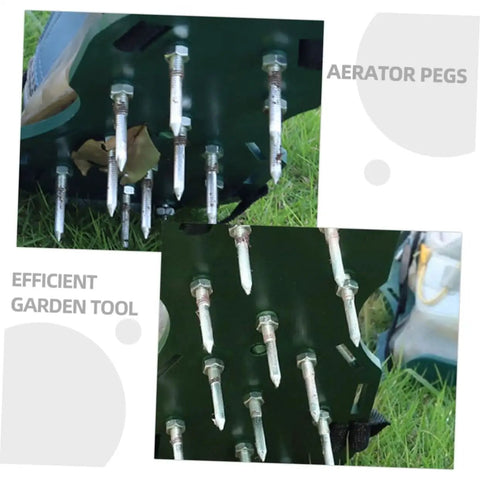 Close-up of 40 Pcs Metal Aerator Shoes Spikes for Lawn showing metal spikes on footwear for garden aeration.