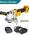 No Fuss Brushless Cordless Angle Grinder With Clear Digital Speed Dial For Sharp Cutting And Silky Smooth Polishing Fits Standard 18V Packs Comes Loaded With Two 4.0Ah Batteries Made For Weekender Projects And Hardcore Daily Grind At The Shop with tool and batteries.