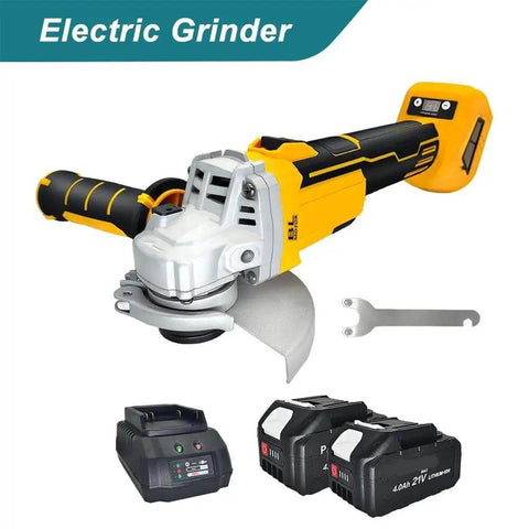 No Fuss Brushless Cordless Angle Grinder With Clear Digital Speed Dial For Sharp Cutting And Silky Smooth Polishing Fits Standard 18V Packs Comes Loaded With Two 4.0Ah Batteries Made For Weekender Projects And Hardcore Daily Grind At The Shop with tool and batteries.