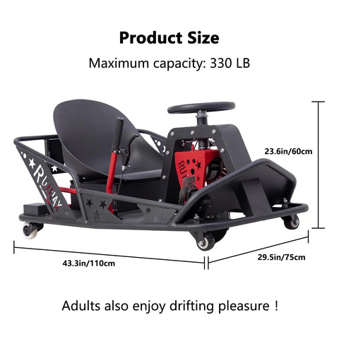 36V Electric Drift Kart For Adults With 12 MPH Top Speed, Up To 40 Minutes Of Continuous Run Time, 360 Degree Rotating Steering