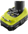Base of 18V cordless hammer drill from Eighteen Volt Cordless Hammer Drill And Impact Driver Combo Kit with screws on green platform