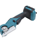 Sorandy Cordless Electric Scissors Rechargeable Power Shears For Cutting Fabric Cardboard Paper And Plastic With Safety Metal Cover Easy To Use For Home Crafts And DIY Projects Versatile Tool For Any Job close-up view of top side showing blade and handle