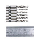 All In One Six Pack Drill And Tap Bit Set For Metal Wood And Plastic With Hex Shank Countersink Bits And Built In Taps shown with ruler